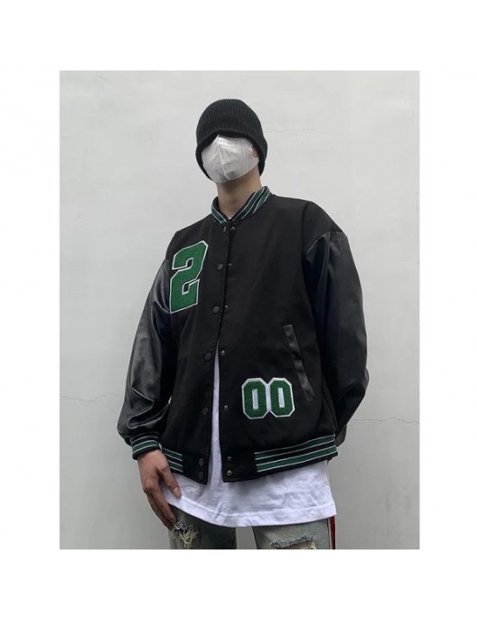 002 Black And Beige Varsity Jacket