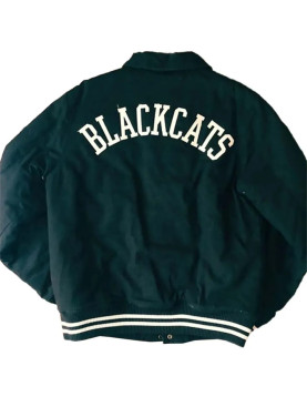 10 Deep Black Cats Varsity Jacket