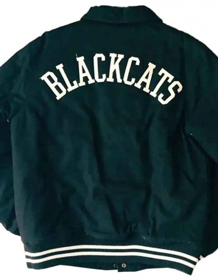 10 Deep Black Cats Varsity Jacket