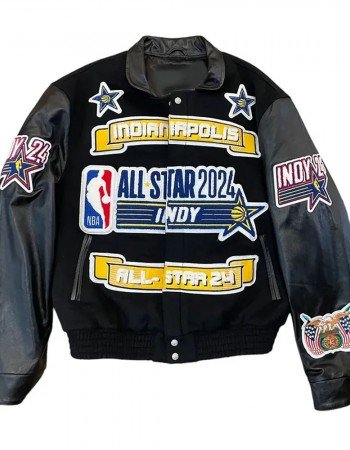 2024 All-Star Indianapolis Black Wool and Leather  Jacket