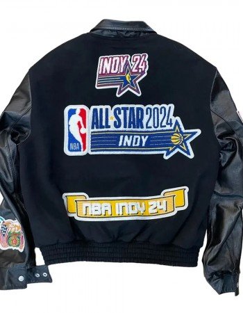 2024 All-Star Indianapolis Black Wool and Leather  Jacket