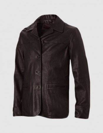 4 Button Brown Leather Coat