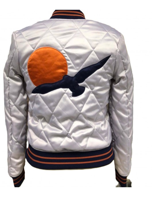 70s Silver Wings Retro Bomber Jacket with Sun Patchwork