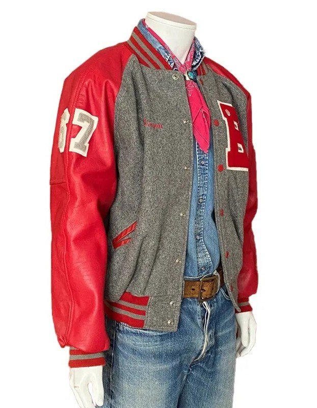 90s Gray Red Letterman Jacket