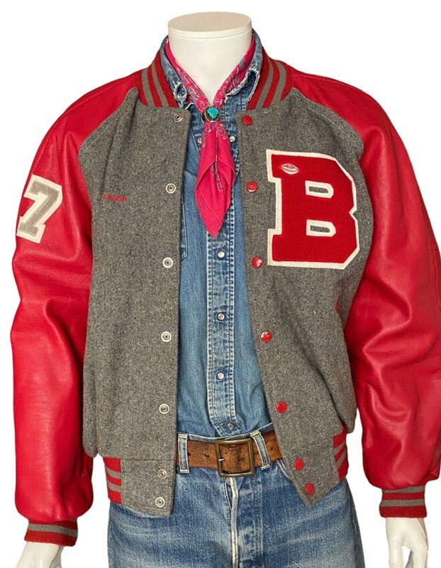90s Gray Red Letterman Jacket