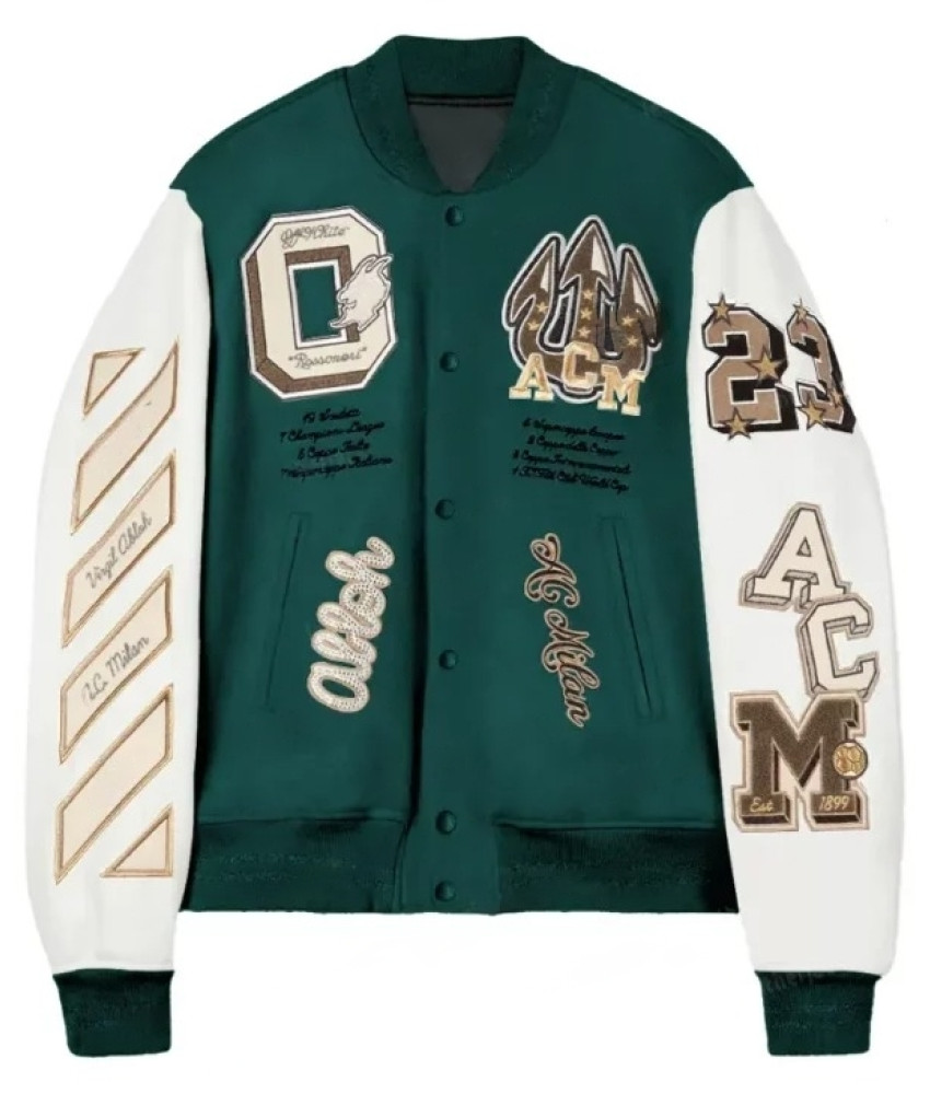 AC Milan Off White Jacket  Football Club Varsity Jacket