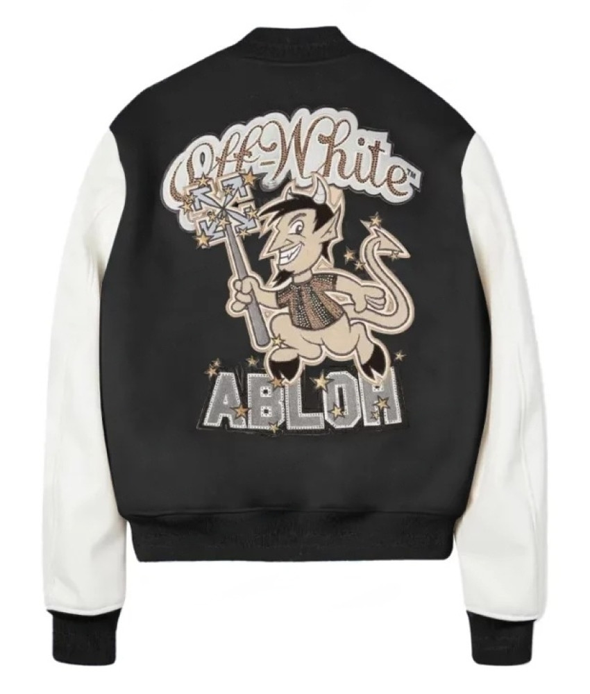 AC Milan Off White Jacket  Football Club Varsity Jacket