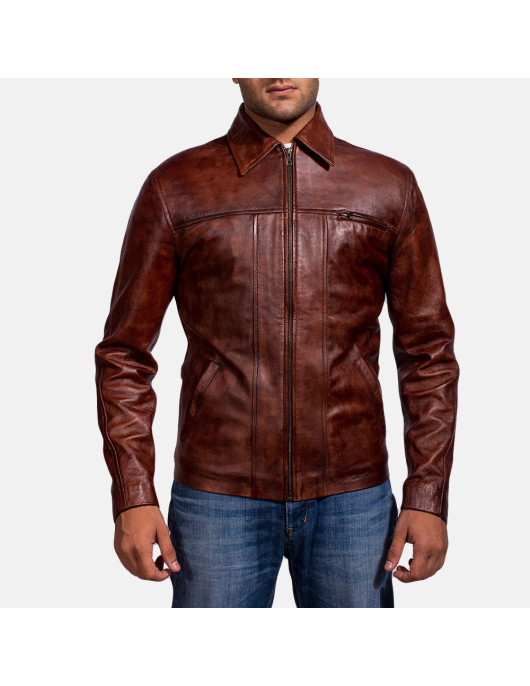 Abstract Maroon Leather Jacket