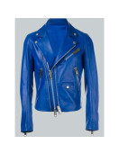 Adam Lambert Blue Leather Jacket