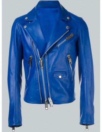 Adam Lambert Blue Leather Jacket
