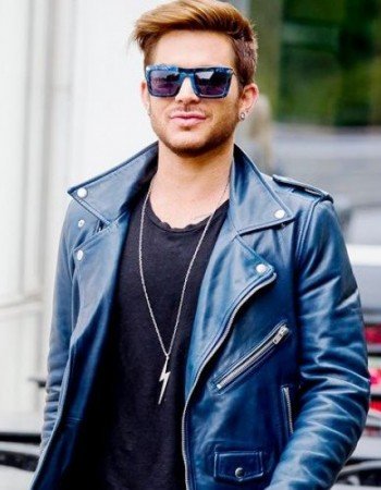 Adam Lambert Blue Leather Jacket