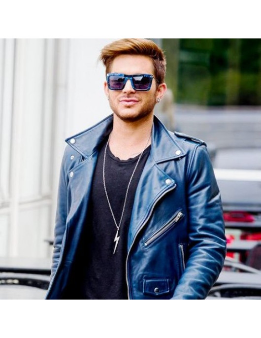 Adam Lambert Blue Leather Jacket