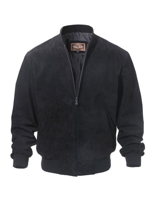 Adamsville Mens Black Suede Leather Bomber Jacket