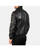 Agent Shadow Black Leather Bomber Jacket