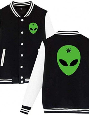 Alien Head Leaf Weed Varsity Jacket
