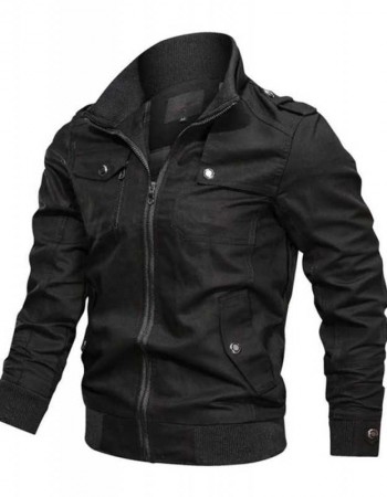 Andre Black Cotton Bomber Jacket for Men's