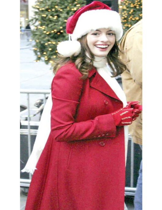 Anne Hathaway Red Christmas Coat