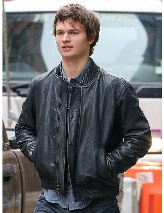 Ansel Elgort Black Bomber Jacket