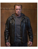 Arnold Terminator 5 Leather Jacket with Hood