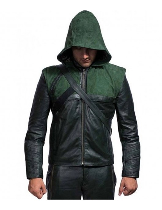 Arrow Stephen Amell Green Hooded Jacket with Quiver Costume