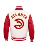 Atlanta Hawks Off White Wool Varsity Jacket