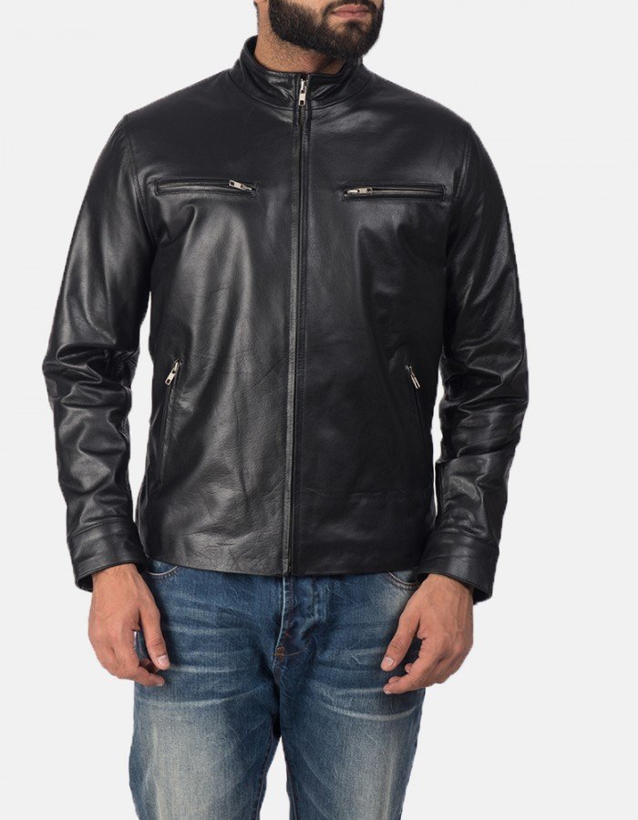 Austere Black Leather Biker Jacket