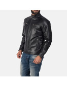 Austere Black Leather Biker Jacket