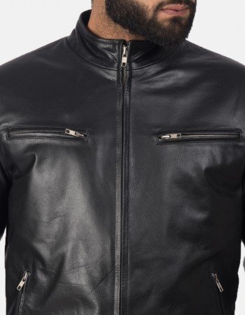 Austere Black Leather Biker Jacket