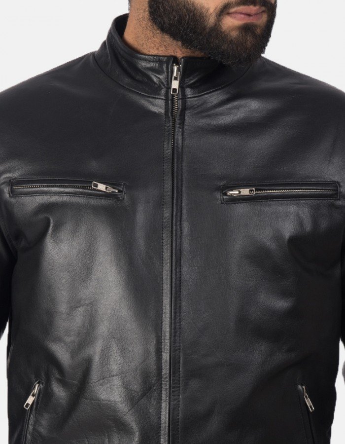 Austere Black Leather Biker Jacket