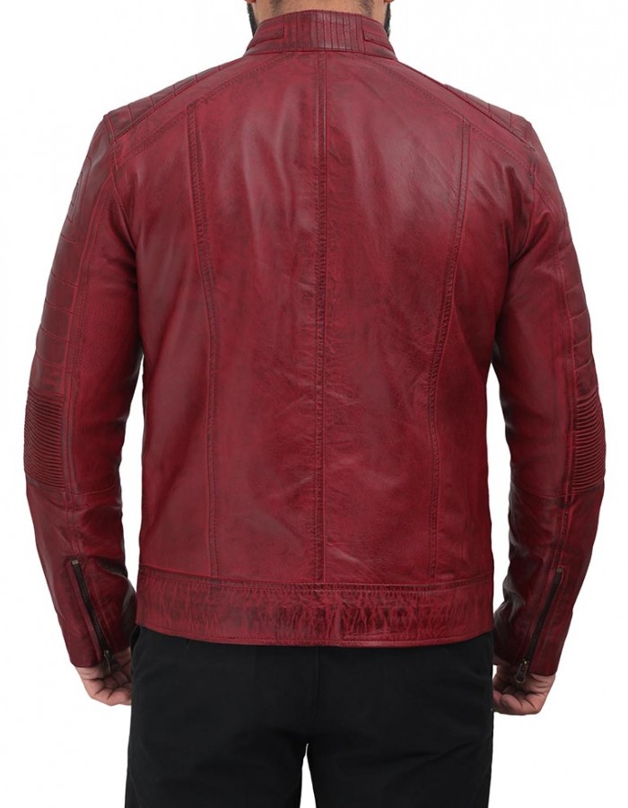 Austin Maroon Distressed Café Racer Leather Jacket Men's Austin Maroon Distressed Café Racer Leather Jacket Men's