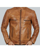 Austin Mens Cafe Racer Lambskin Tan Leather Jacket