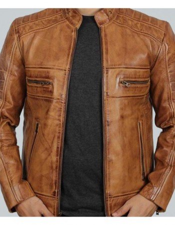 Austin Mens Cafe Racer Lambskin Tan Leather Jacket