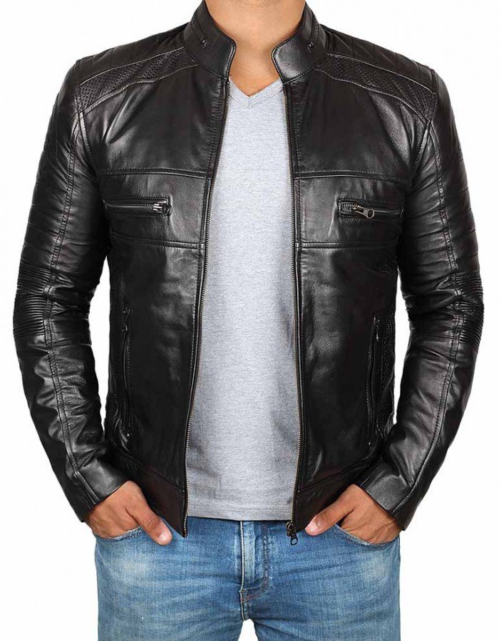 Austin PU Mens Black Cafe Racer Leather Jacket Austin PU Mens Black Cafe Racer Leather Jacket