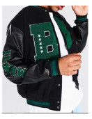 B Patch Varsity Bomber with Leather Look Sleeves