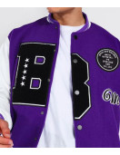 B Patch Varsity Bomber with Leather Look Sleeves