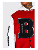 B Patch Varsity Bomber with Leather Look Sleeves