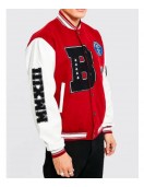 B Patch Varsity Bomber with Leather Look Sleeves