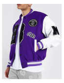 B Patch Varsity Bomber with Leather Look Sleeves