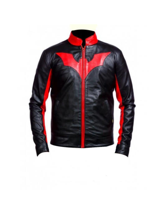 Batman Beyond Red Logo Black Leather Jacket