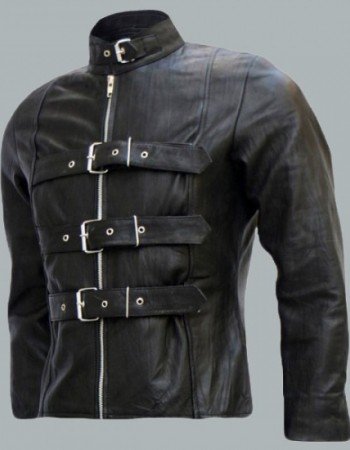 Belted Men's Black Leather Biker Jacket