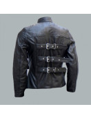 Belted Men's Black Leather Biker Jacket