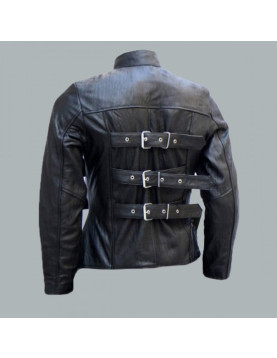 Belted Men's Black Leather Biker Jacket