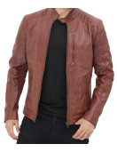 Benjamin Mens Brown Leather Cafe Racer Jacket