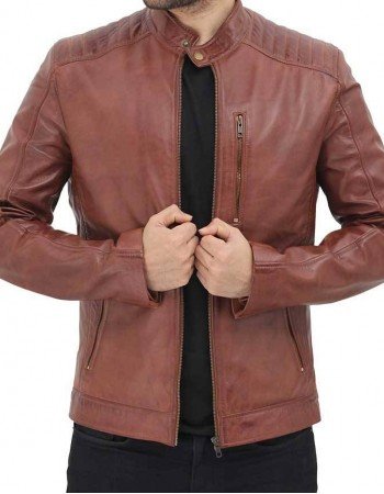 Benjamin Mens Brown Leather Cafe Racer Jacket