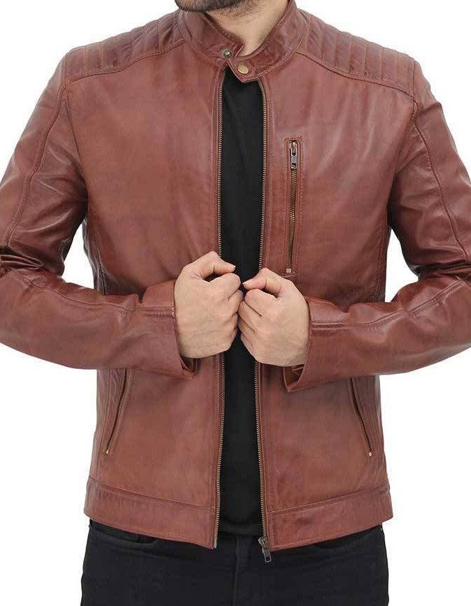 Benjamin Mens Brown Leather Cafe Racer Jacket Benjamin Mens Brown Leather Cafe Racer Jacket