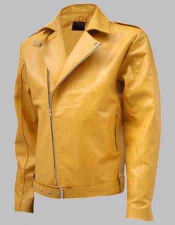 Biker Look Yellow Leather Jacket Men