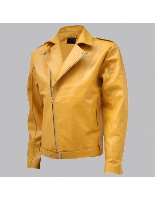 Biker Look Yellow Leather Jacket Men