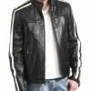 Biker Men’s White Stripes Black Leather Jacket Biker Men’s White Stripes Black Leather Jacket