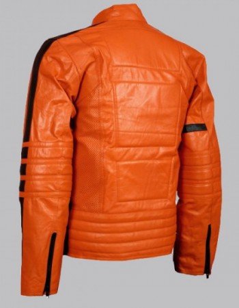 Biker Style Orange Leather Jacket Men Biker Style Orange Leather Jacket Men