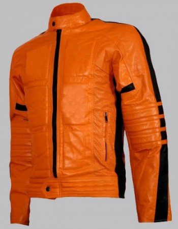 Biker Style Orange Leather Jacket Men